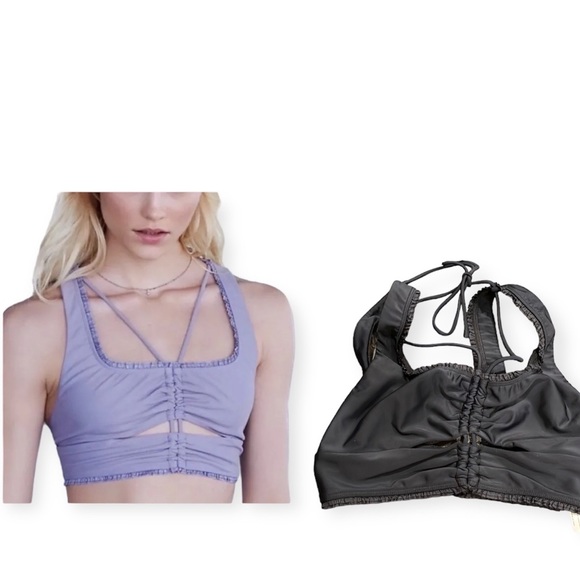 Free People FP Movement Plie Sports Bra Ruffles Cinched Crop Top small - Picture 1 of 6